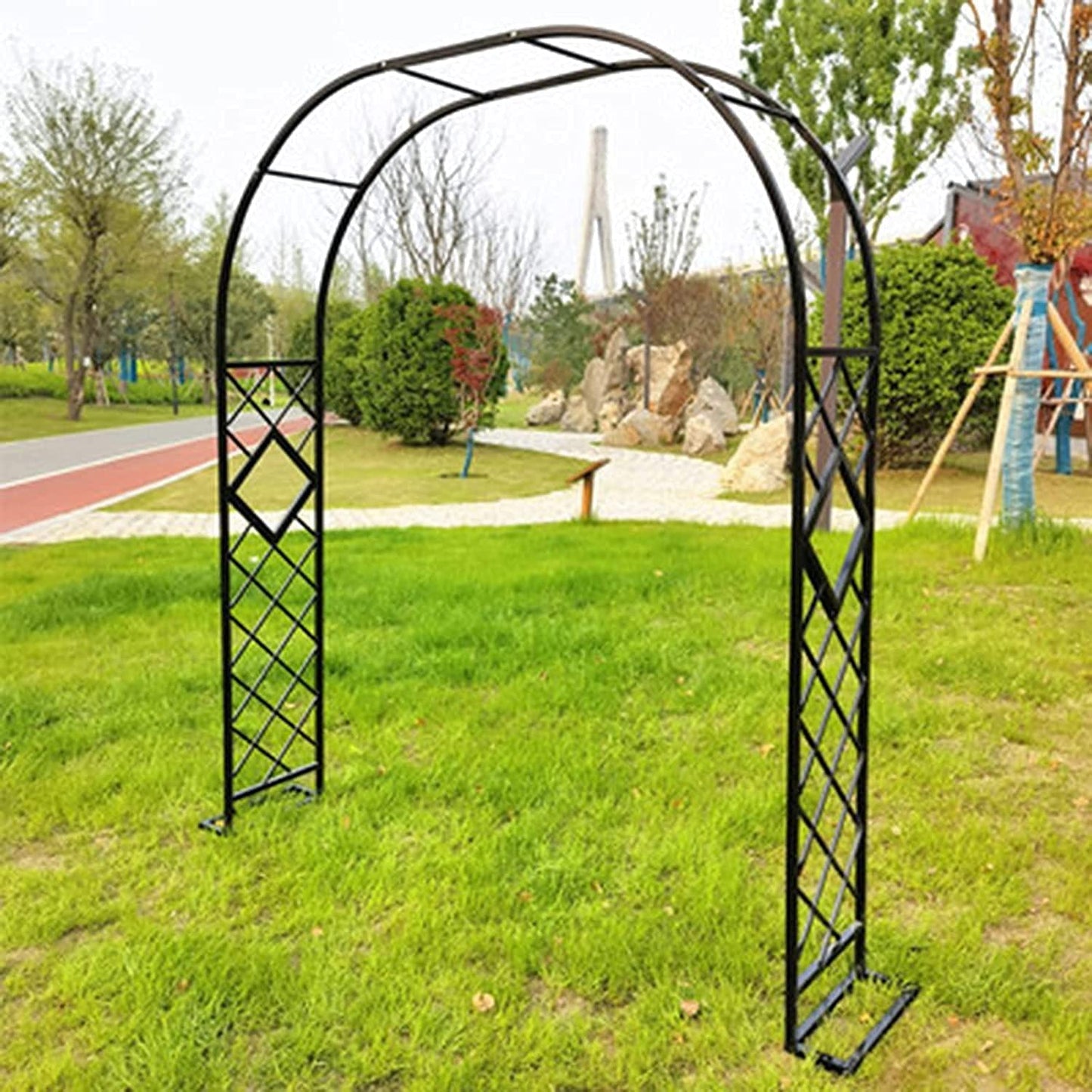Extra Wide Galvanized Garden Arch Trellis for Wedding Climbing Plants 180x230cm (Black 340x230cm)