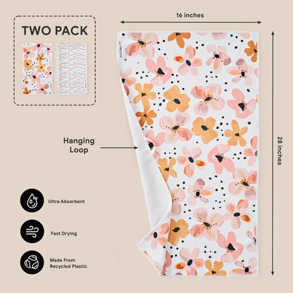 RECYCO Waffle Kitchen Towel Set of 2 - Quick Dry Microfiber Sustainable Dish Towels - Ultra Absorbent Reusable Cleaning Tea Towels - Lightweight Hand Towels,16”x 28”, Blossom Breeze