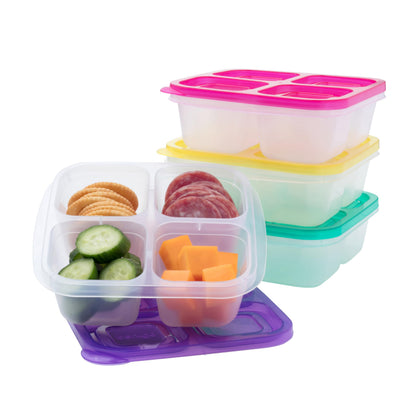 Bentgo Easyboxes 4-Compartment Snack Containers - 8-Piece Set with 4 Trays & 4 Custom-Fit Lids to Seal in Freshness - Reusable Food Storage & Meal Prep Bento BPA-Free Containers (Brights 4-Pack)