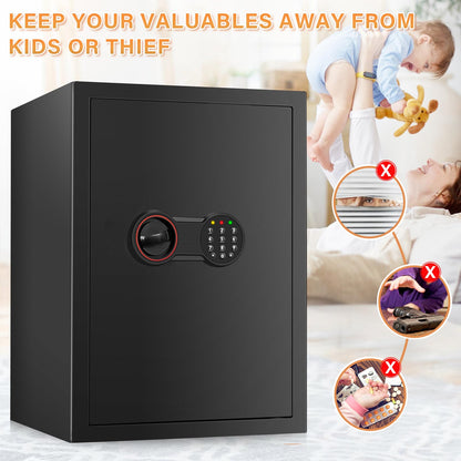 [19.7" Tall] Large Home Safe Box, Anti-theft Safes with Dual Alarm System, Digital Keypad and Spare Keys, Wall/Floor Mountable, Fire Proof Safe for Home Money Firearm Documents Medicines