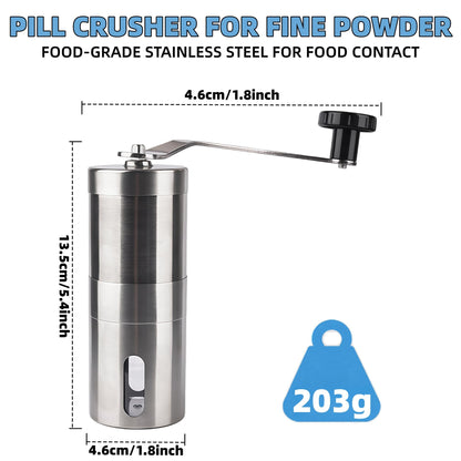 Pill Crusher Stainless Steel with Ceramic Burr for Fine Powder Grinding | Adjustable Manual Grinder for Elderly Care, Feeding Tube & Pet Pills