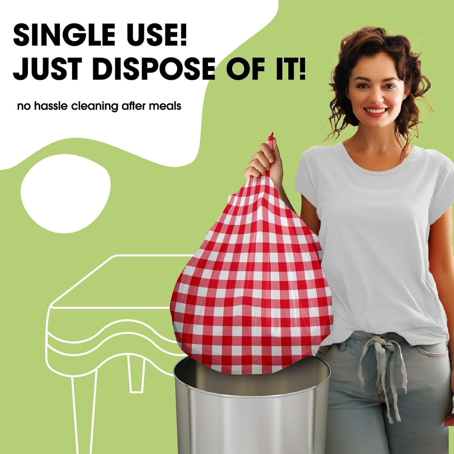 Pureegg Disposable Plastic Tablecloths - 8 Pack, 54 x 108 Inch, Red & White Gingham, Leakproof & Sturdy