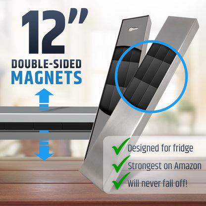 12" Premium Magnetic Knife Holder for Refrigerator (Double-Sided Heavy-Duty Magnets) - Upgraded Strip for Strong Fridge Mount - Clear Up Counter Space - 304 Anti-Rust Stainless Steel (Upgraded Design)