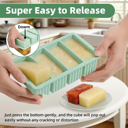 Silicone Freezer Tray With Lid, Soup Freezer Container Molds, Large Ice Cube Tray Set, 1 Cup & 2 Cup Portion Freezer Trays for Soup, Sauce & Broth, Meal Prep Containers, Oven & Dishwasher Safe, Green