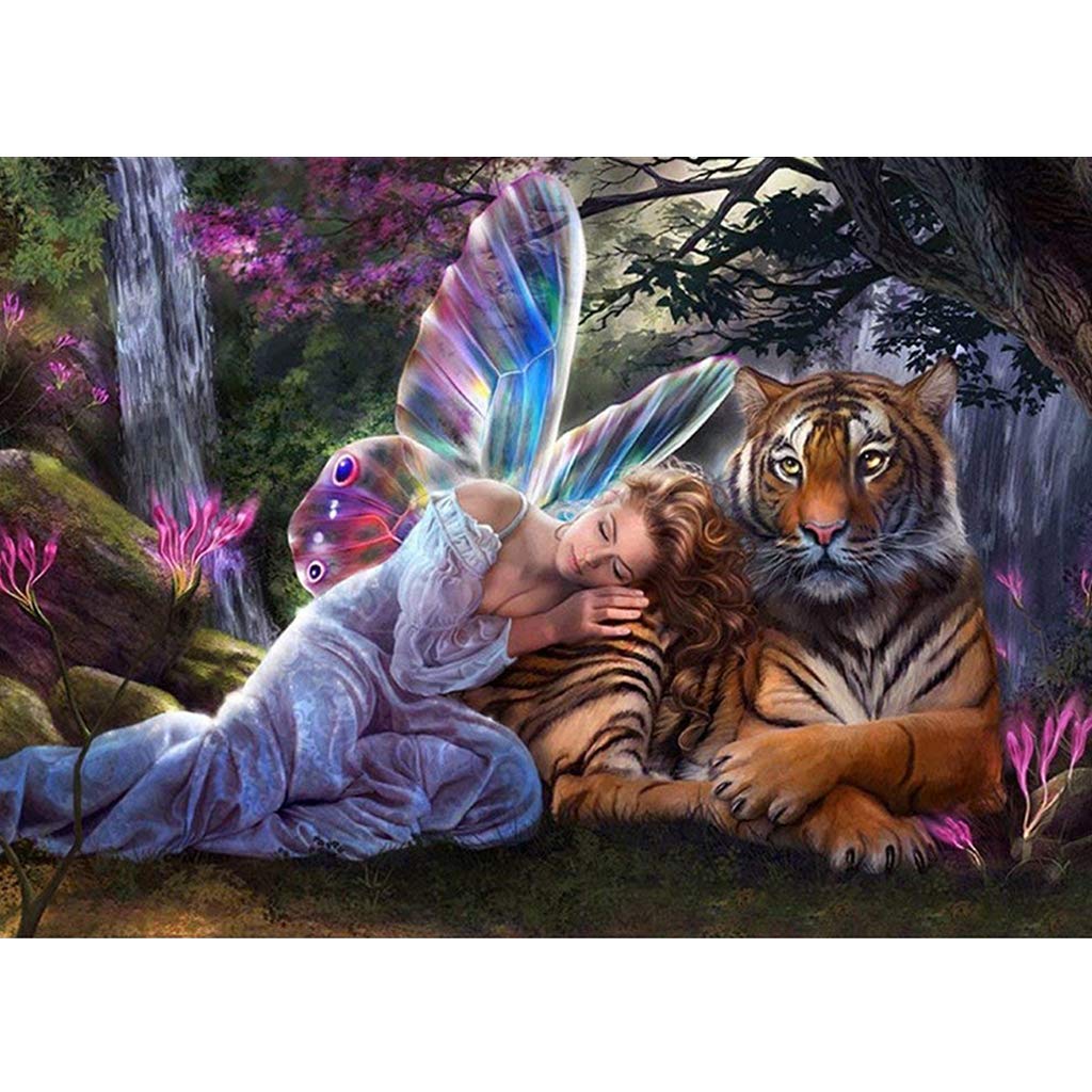 5D DIY Handmade Diamond Art Drawing Set Gemstone Paint with Tools Kit Full Drill Butterfly Fairy Tiger Crystal Rhinestone Arts Crafts for Adults Kids Home Wall Decor Gift (15.8x11.8in)