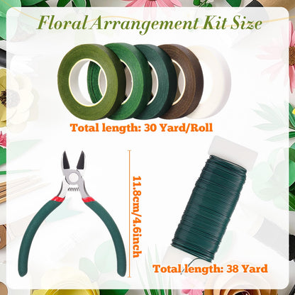 Blulu Floral Arrangement Kit, 13 Pcs Flower Arrangements Supplies Includes Gauge Paddle Wire, 18 20 22 24 26 Gauge Floral Wire Stems, Green Tape, Cutter Scissor, Bouquet Accessories for DIY Crafts