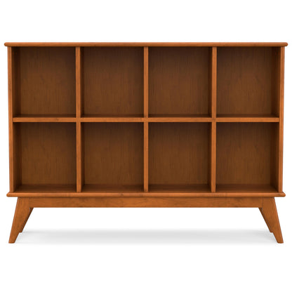SIMPLIHOME Draper Console Table - 57 Inch Wide Solid Hardwood 8-Cube Sofa Table in Teak Brown, Mid-Century Modern Bookcase for Entryway or Living Room with 8 Open Storage Cubbies and Tapered Legs