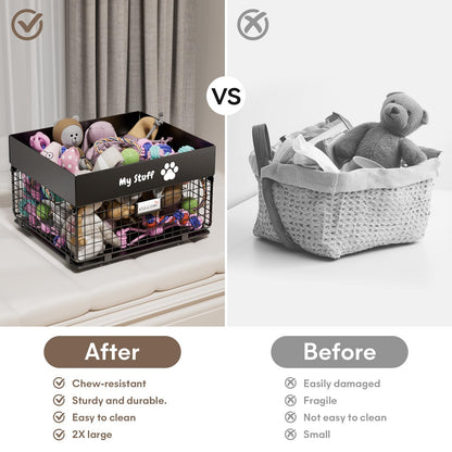 qeerable Dog Toy Basket - Metal Large Dog Toy Box for Small Dog - Dog Toy Storage Bin for Pet - Personalized Large Dog Toy Basket for Puppy and Pet- Dog Toy Organizer Holder Boxes for Living Room