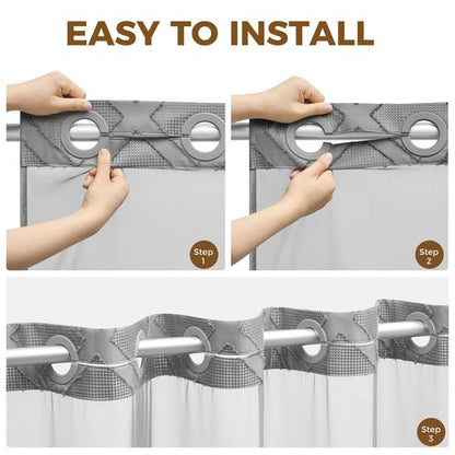 downluxe No Hook Shower Curtain with Snap in Liner,Grey Waffle Fabric Shower Curtain Set for Bathroom,Hotel Style Double-Layer Waterproofing Curtains 71W x 74L
