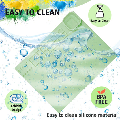 SOQKEEN Silicone Painting Mat 20"x16" Paint Mats with Cup Collapsible Non-Stick Craft Mat Playdough Beading Matt for Resin Coloring Drawing Art Crafting Doh Handmade DIY (Green)