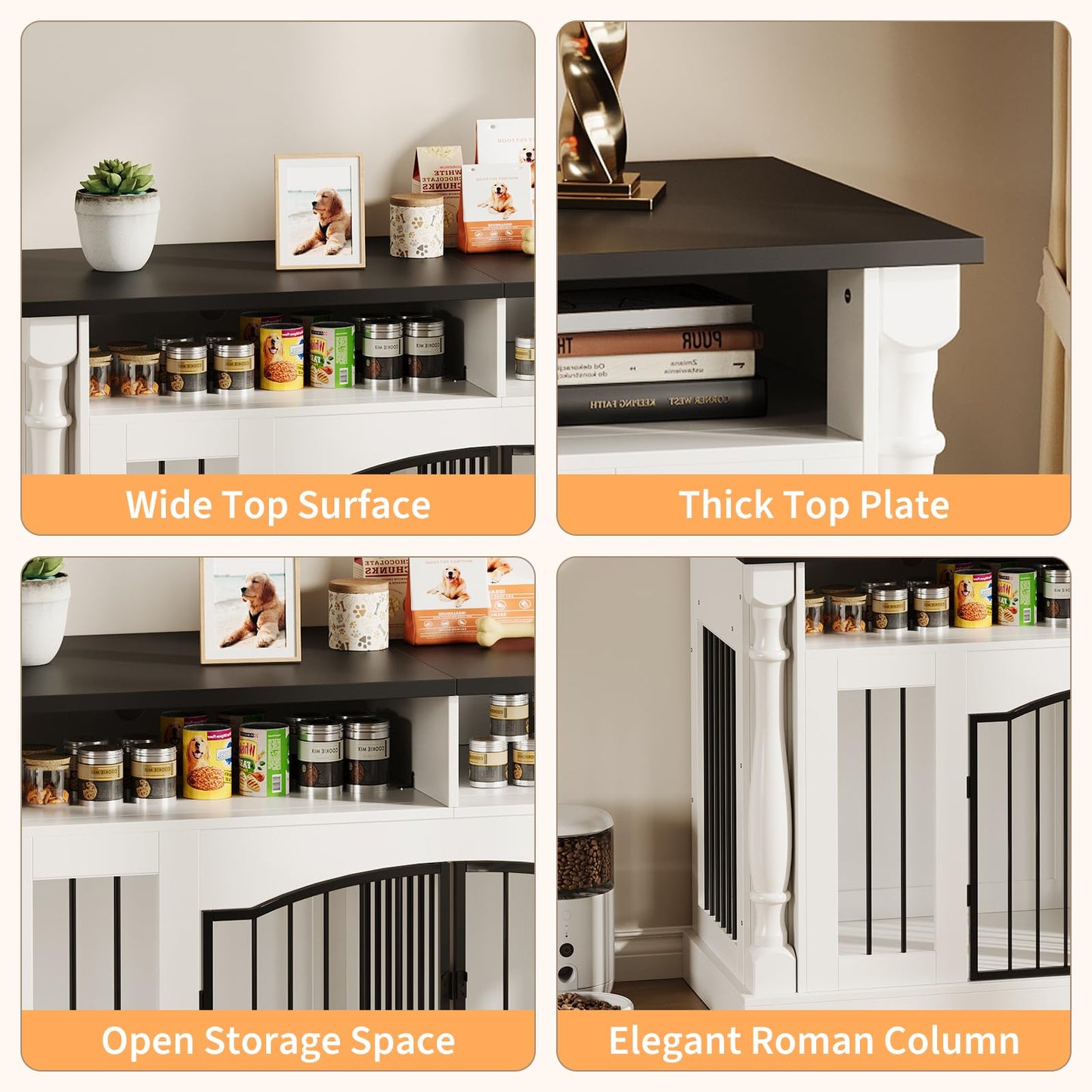 63 Inch Double Dog Crate TV Stand, Heavy Duty Wooden Dog Crate Furniture for 2 Dogs, Dog Kennel Indoor Furniture Ideal for 2 Dogs
