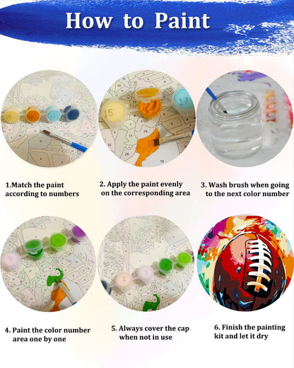 Blissroot Framed Paint by Numbers Kit for Adults Beginner &Kids Ages 8-12, 12x12inch American Football Paint by Numbers with Frame,Large Sports Paint by Number Framed Canvas (Without Easel)
