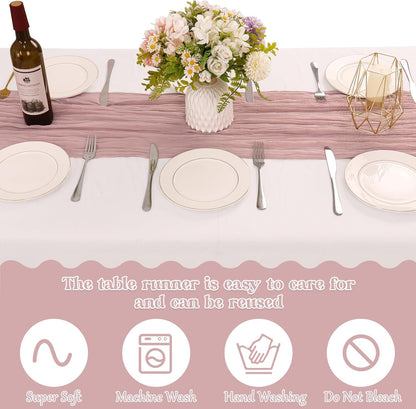 Skiennix Dusty Pink Cheesecloth Table Runner - 10FT Boho Vintage Sheer Runners for Weddings & Events