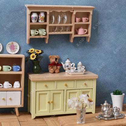 iLAND Dollhouse Furniture Miniature Cabinet for 1:12 Scale Accessories Wooden Dollhouse Kitchen Furniture Mini House Modern Décor Storage Cabinet with Drawers Classic Cupboard for Living Room Bedroom