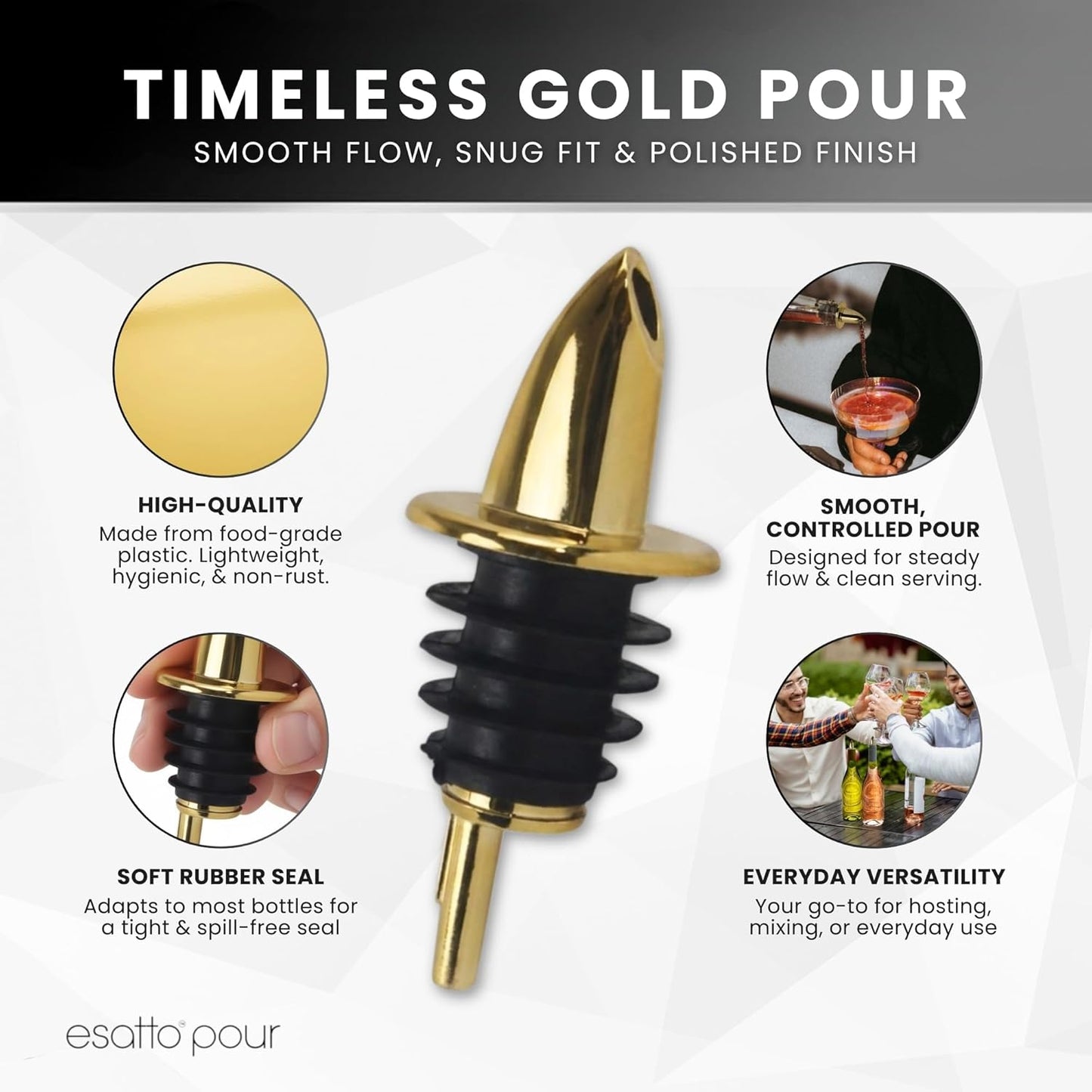 12 Pack 4 ESATTO Classic Bottle Pourers, Liquor Pourers for Alcohol, Olive Oil, Bartender Accessories Includes Liquor