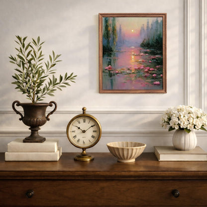 FOPENEM Pink Pastel Sunset Waterlily Landscape Diamond Painting Kit for Adults Beginners 9.8x11.8 Inch, Romantic Impressionist Lotus Flower Pond Gem Diamond Painting Art Kits for Home Wall Decor