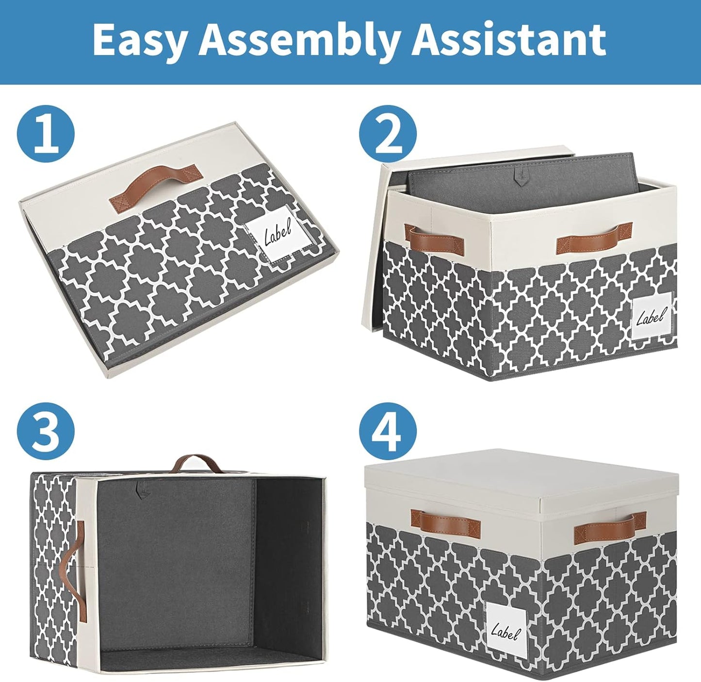 GhvyenntteS Large Storage Bins with Lids, 3-Pack Foldable Fabric Boxes, Sturdy Baskets with Label Window