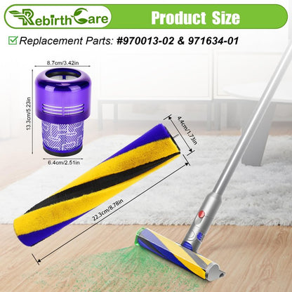 Brush Roller and Filter for Dyson V15 Detect/V15 Detect Plus Vacuum Cleaner, V15 Replacements Parts #970013-02 & 971634-01