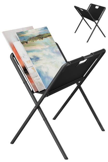 Mocomax Canvas Art Print Rack for Painting, Portable Folding Art Display Stand in Artist Galleries & Studios, Functional Art Storage Drying Rack for Posters, Artwork, Prints, Canvas, Panels, Black (M)