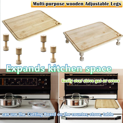 Cutting Board Adjustable Feet - Wood Kit to Elevate and Skid-Proof Your Countertop Cutting Board, Beige