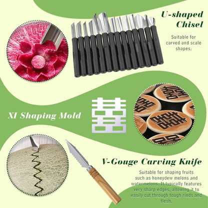 Krbnk 80-Piece Stainless Steel Fruit Carving Tools Set - Professional Watermelon Carving Knife Kit with Ergonomic Handles & Portable Wood Box, Durable Fruit Cutting Tools for Culinary Arts, Sculpting