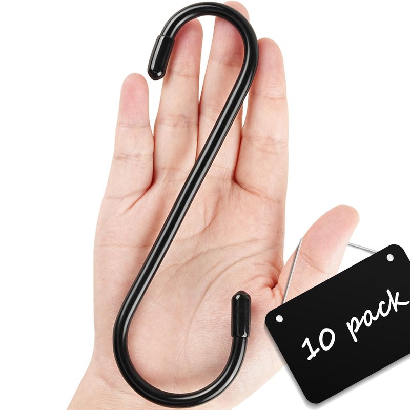 10 Pack 6 Inch Heavy Duty S Hooks, Vinyl Coated Large S Hook for Hanging Plants, Non Slip Black S Shaped Hanging Hooks for Closet, Jeans, Bags, Pot Pans, Wire Shelf Rack, Bird Feeders, Garage, Tools