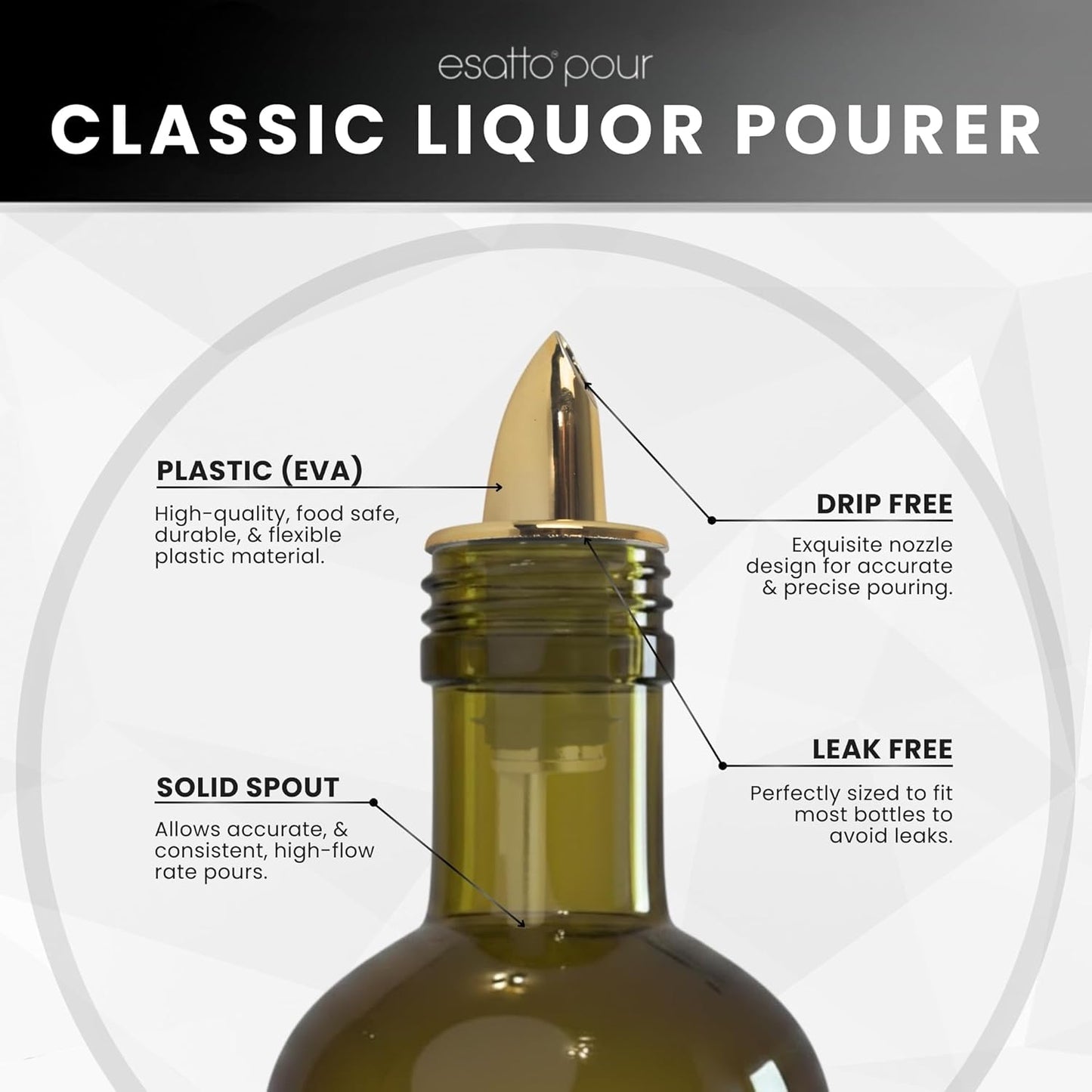 12 Pack 4 ESATTO Classic Bottle Pourers, Liquor Pourers for Alcohol, Olive Oil, Bartender Accessories Includes Liquor