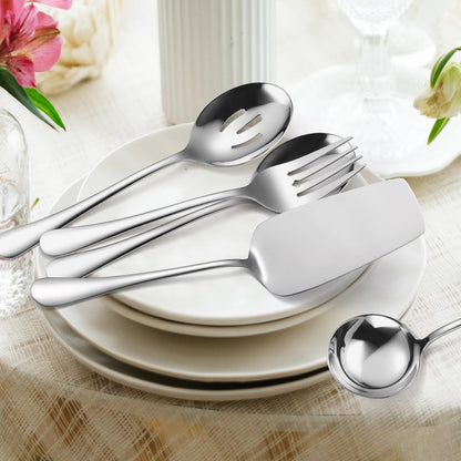 A · HOUSEWARE Serving Utensils 7 Pieces Stainless Steel Flatware include Cake Knife Server Large Spoon Spatula Big Fork Pefect For Festival Parties Buffet Catering Silverware