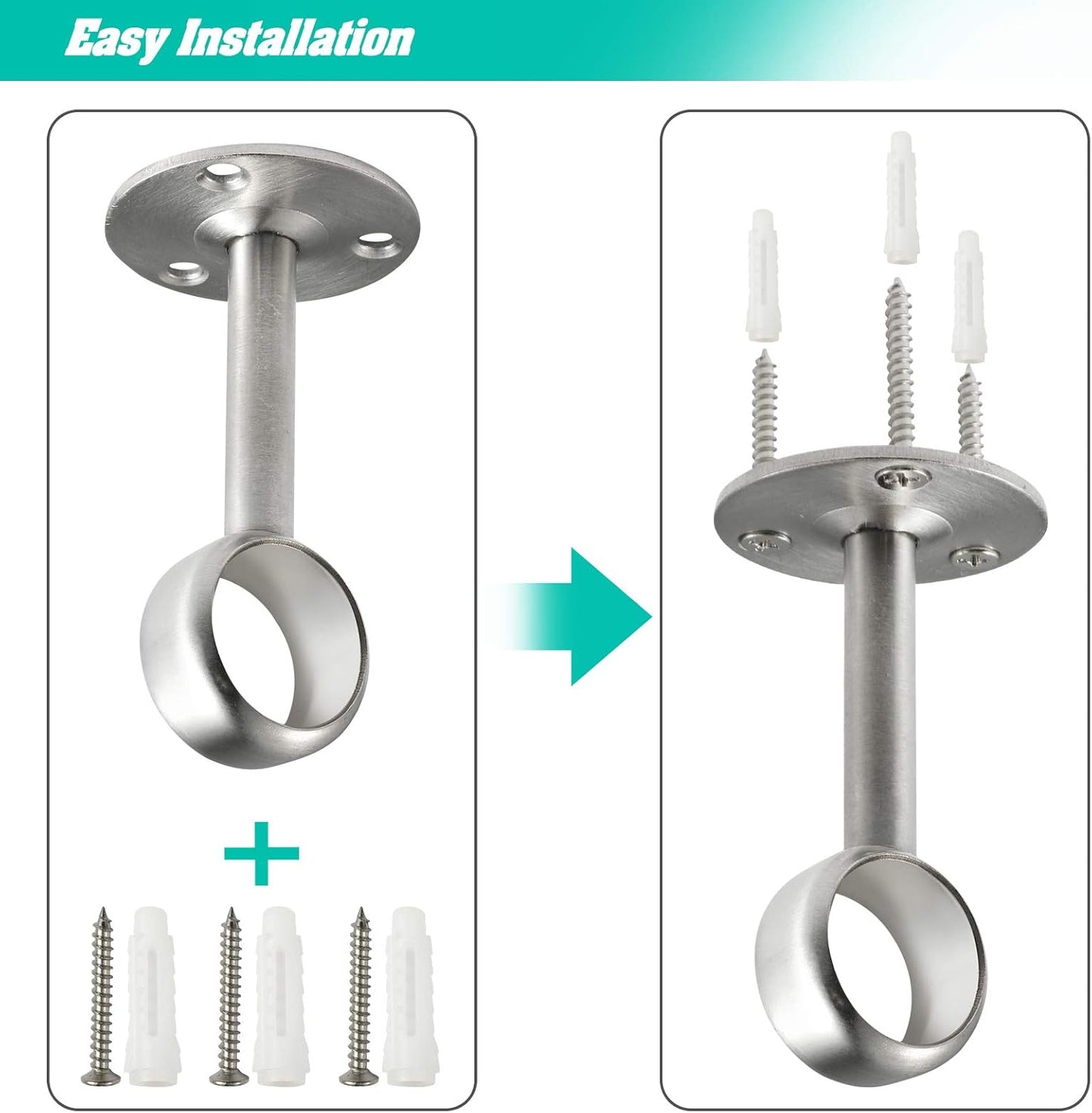 Creatyi Heavy Duty Closet Rod Brackets, Ceiling-Mount Brackets for 1 1/4 Inch Rod (4 PCS, Silver)