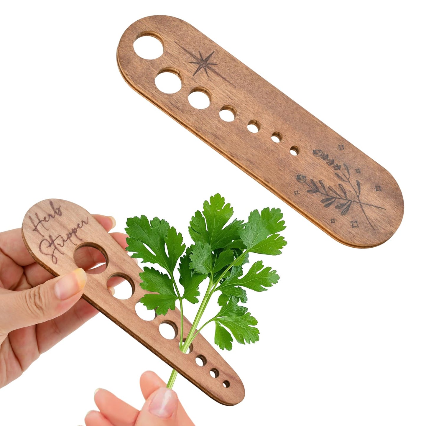 2 Wooden Vegetable Leaf Separator,Vegetable Leaf Herb Stripper Chopper Tool,with 2 Cleaning Brush,Fun Kitchen Gadgets,Exquisite Herb Stripper Bowl Gifts for Kitchen Home Chefs