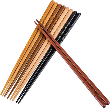 Heim Concept 5-Pairs Natural Wood Chopsticks Set, Reusable Bamboo Chinese Korean Japanese Chop Stick