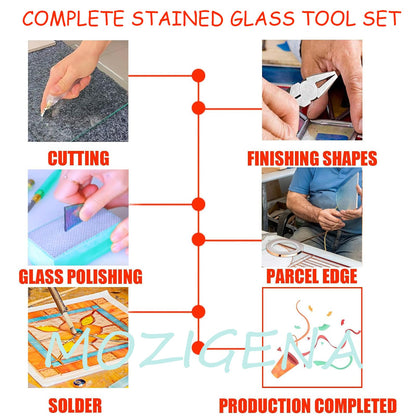 Stained Glass Kit, Stained Glass Supplies, Stained Glass Kits for Beginners, with 80W Soldering Iron Kit, Glass Cutter Tool Kit, Copper foil Tape, Cut Resistant and Welding Gloves