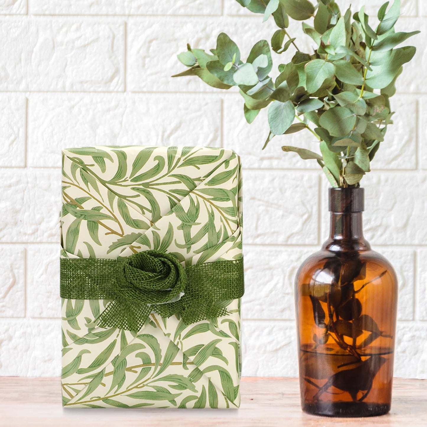 FYSUIMU William Morris Wrapping Paper - Mini Roll - 17 In x 32.8 Ft Greenery Leaves Gift Wrap Paper Botanical DIY Art Crafts Papers for Wedding Birthday Holiday Party Supplies