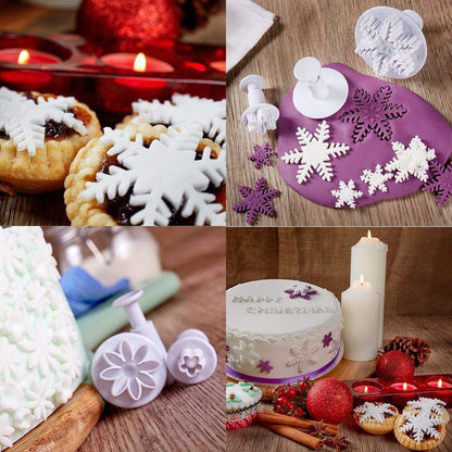 Soleebee 114 Pcs Cake Decorating Tools Fondant Cake Baking Decorating Sugar Craft Icing Tools Plunger Cutters Snowflake Rose Flower Moulds Set Letter Cookie Cutters Rolling Pin Equipment Accessories