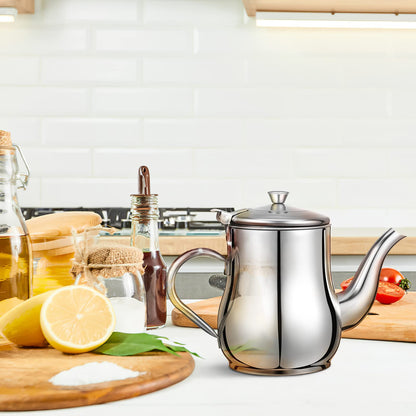 Yardwe Stainless Steel Oil Filter Pot 32Oz with Fine Mesh Strainer and Long Spout for Kitchen Oil Storage and Grease Container with Handle