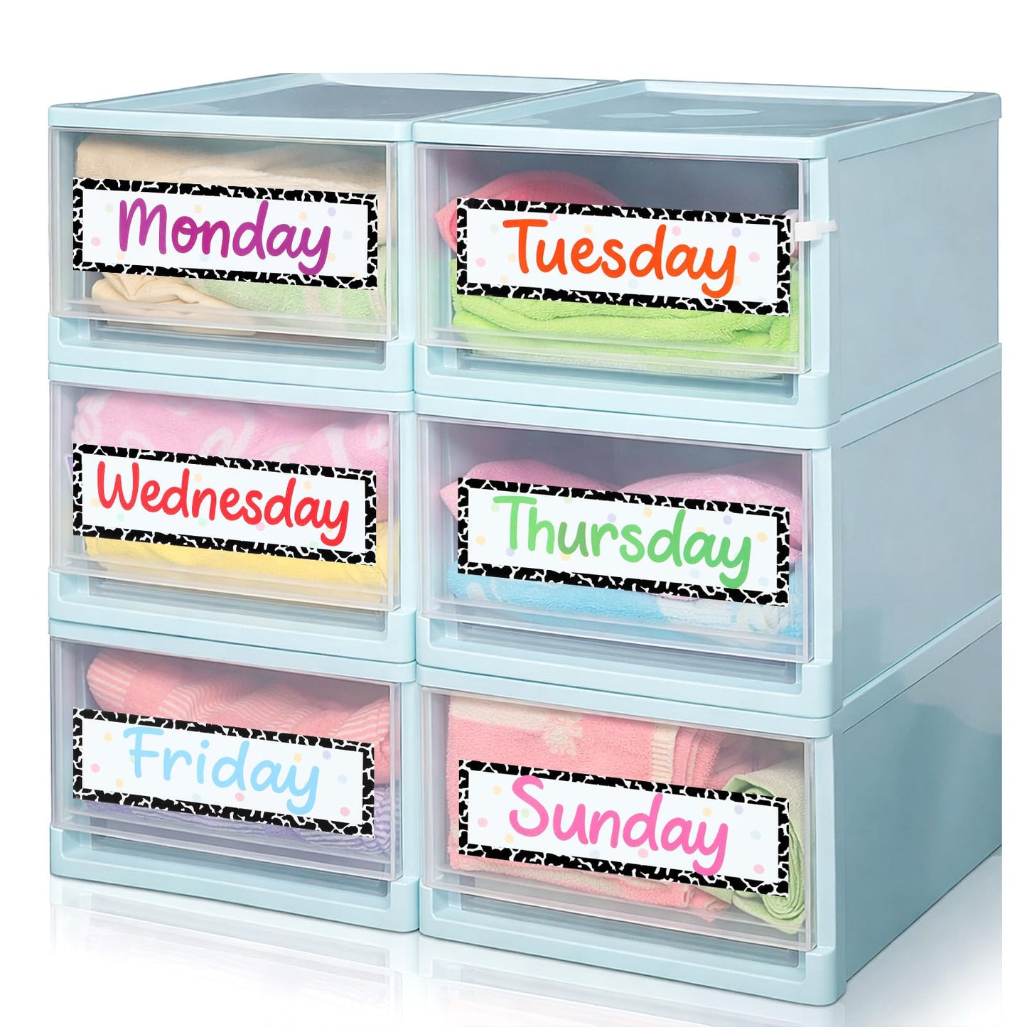 Trandraft 36 Pcs Days of The Week Stickers for Drawers, Color Large Day Labels for Clothes Organizer Big Monday Through Friday Weekday Plastic Planner Whiteboard Classroom Decals (Fresh Style)