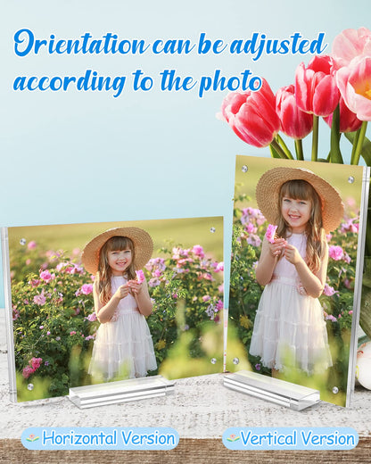 JUOIFIP 5 Pack Acrylic Picture Frame 5×7 Clear Double Sided Magnetic Photo Frame - Frameless Baby Friend Family Picture Desktop Display with Support Stand and Gift Boxes