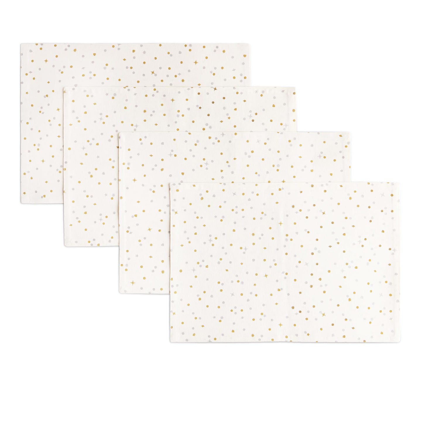 kate spade new york Celebration Confetti Dot Holiday Reversible Placemats 4-Pack Set, 100% Cotton with Metallic Print, Machine Washable, Ivory/Gold/Silver, 13"x19"