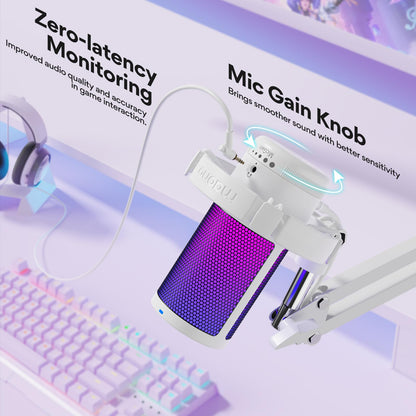 MAONO USB Gaming Microphone with Noise Cancellation, Computer PC Mic with Boom Arm, RGB Light, Mute, Gain, Monitoring Streaming Mic for Podcast, YouTube, Twitch, Discord, PS5/4, GamerWave DGM20S