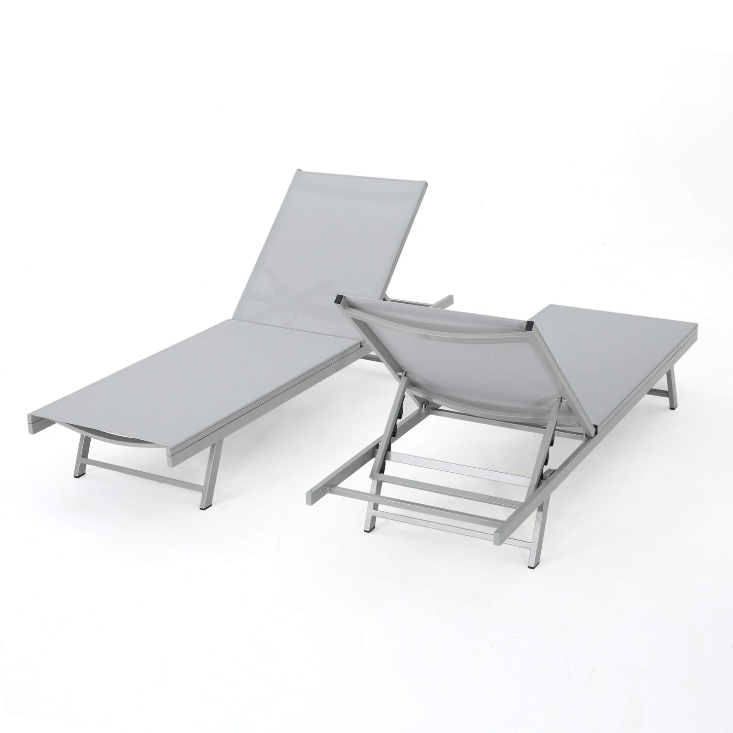 GDFStudio Allen Outdoor Gry Mesh Chaise Lounge with Aluminum Frame (Set of 2)