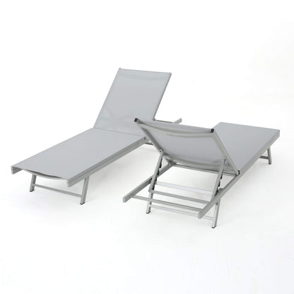 GDFStudio Allen Outdoor Gry Mesh Chaise Lounge with Aluminum Frame (Set of 2)