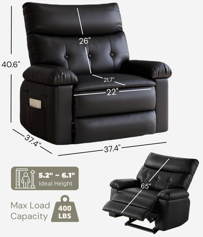 Garvee Oversized Recliner Chair - PU Leather Manual Recliner for Adults, Comfy Reclining Chair with Overstuffed Arms and Back, Side Pocket, Single Sofa for Living Room, Bedroom