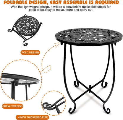 Fashion&cool 14 Inch Patio Side Tables, Weather Resistant Metal Outdoor Side Table for Halloween, Round End Table Side