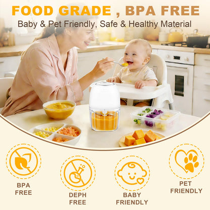 Electric Mini Garlic Chopper 2 Bowls(350ML/1.5Cup&250ML/1Cup) Cordless Mini Food Processor【Up-Durable Motor】【2 Sets 304 Stainless Steel Blades】Grind for Garlic,Onion,Meat,Baby Food,BPA Free (White)