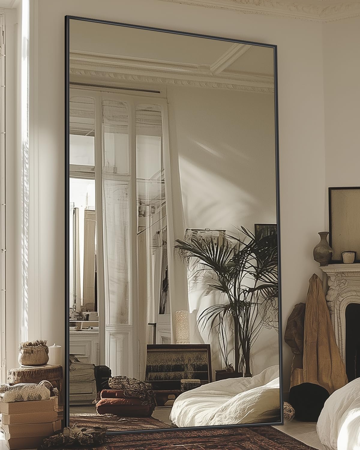 Antok 82''x44'' Full Length Mirror, Shatterproof HD Oversized Floor Mirror with Stand, Aluminum Alloy Frame Leaning Standing or Wall Mounted Mirror for Bedroom Living Room Entryway, Black