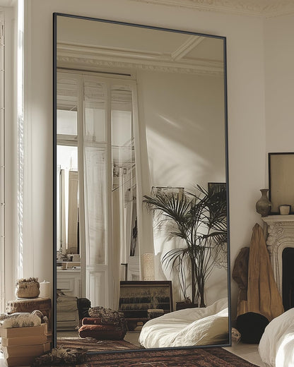 Antok 82''x44'' Full Length Mirror, Shatterproof HD Oversized Floor Mirror with Stand, Aluminum Alloy Frame Leaning Standing or Wall Mounted Mirror for Bedroom Living Room Entryway, Black