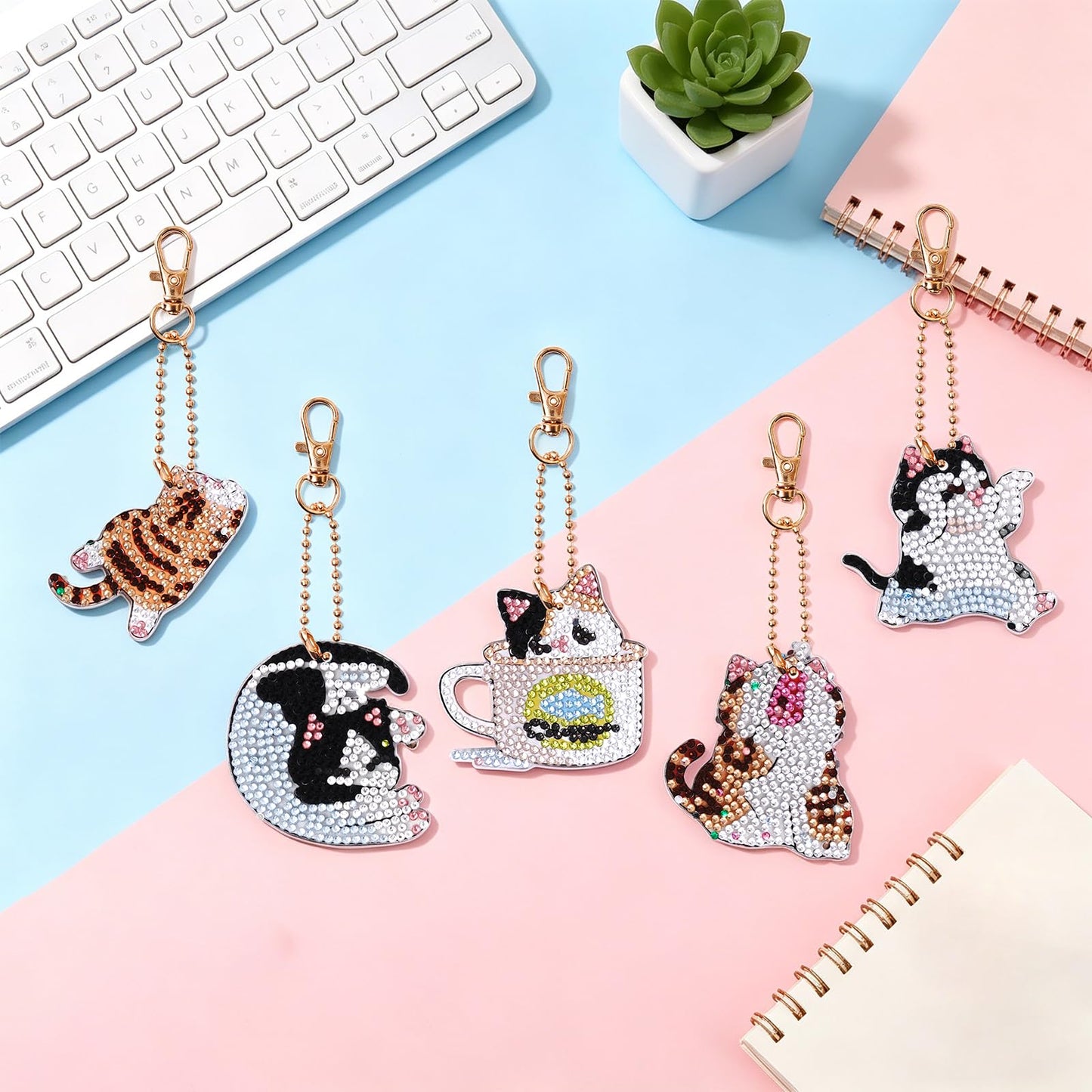 12 PCS Diamond Painting Magnets Kits Cat Fridge Magnet Refrigerator Stickers Diamond Art Painting Gem Keychains Painting kit for Beginners Adult DIY Art Craft Gift Home Decor