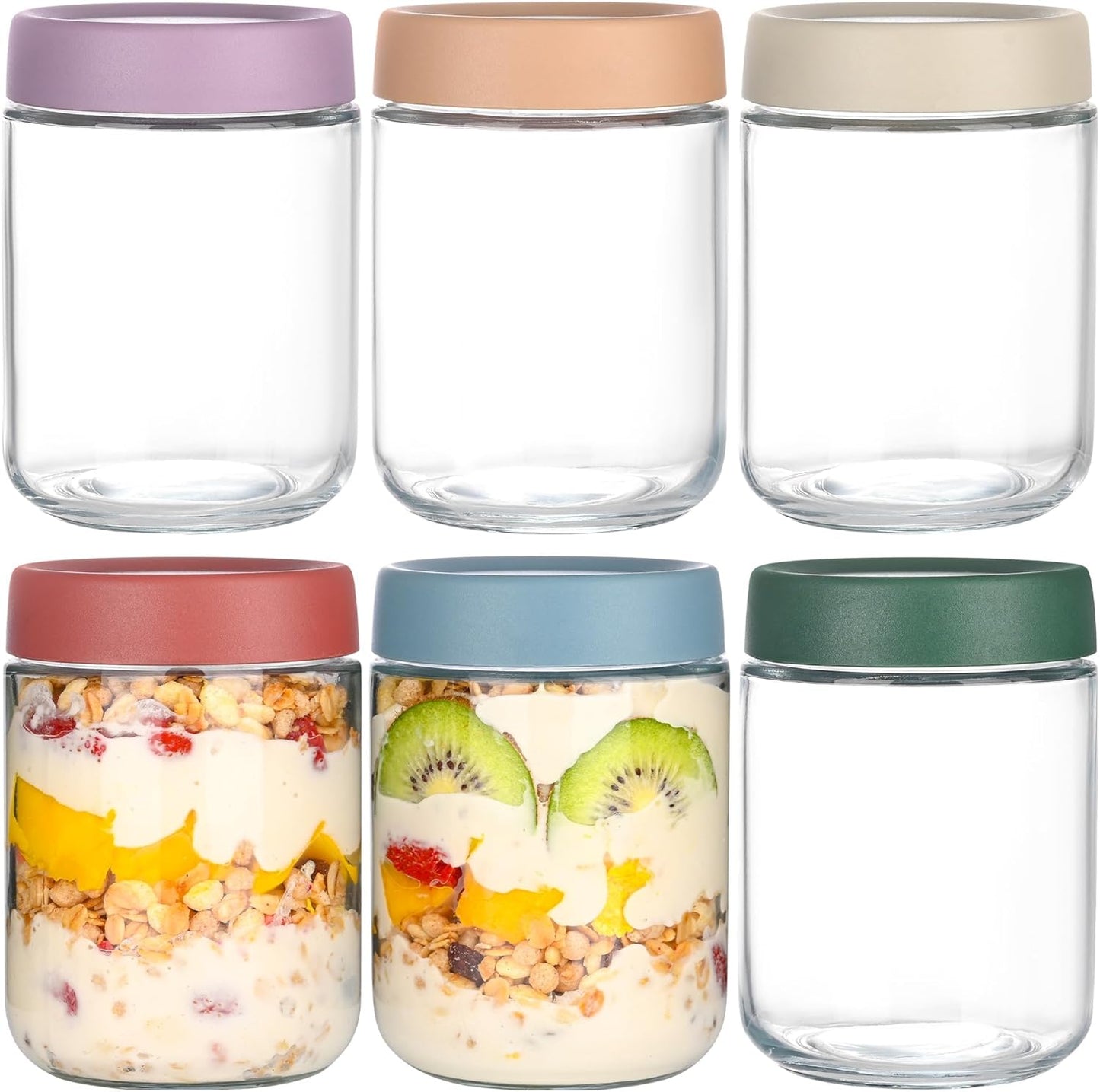 16 oz 6 Pack Artcochan Overnight Oats Containers with Lids Glass Jars Glass Mason Jars with Airtight Lids, Perfect