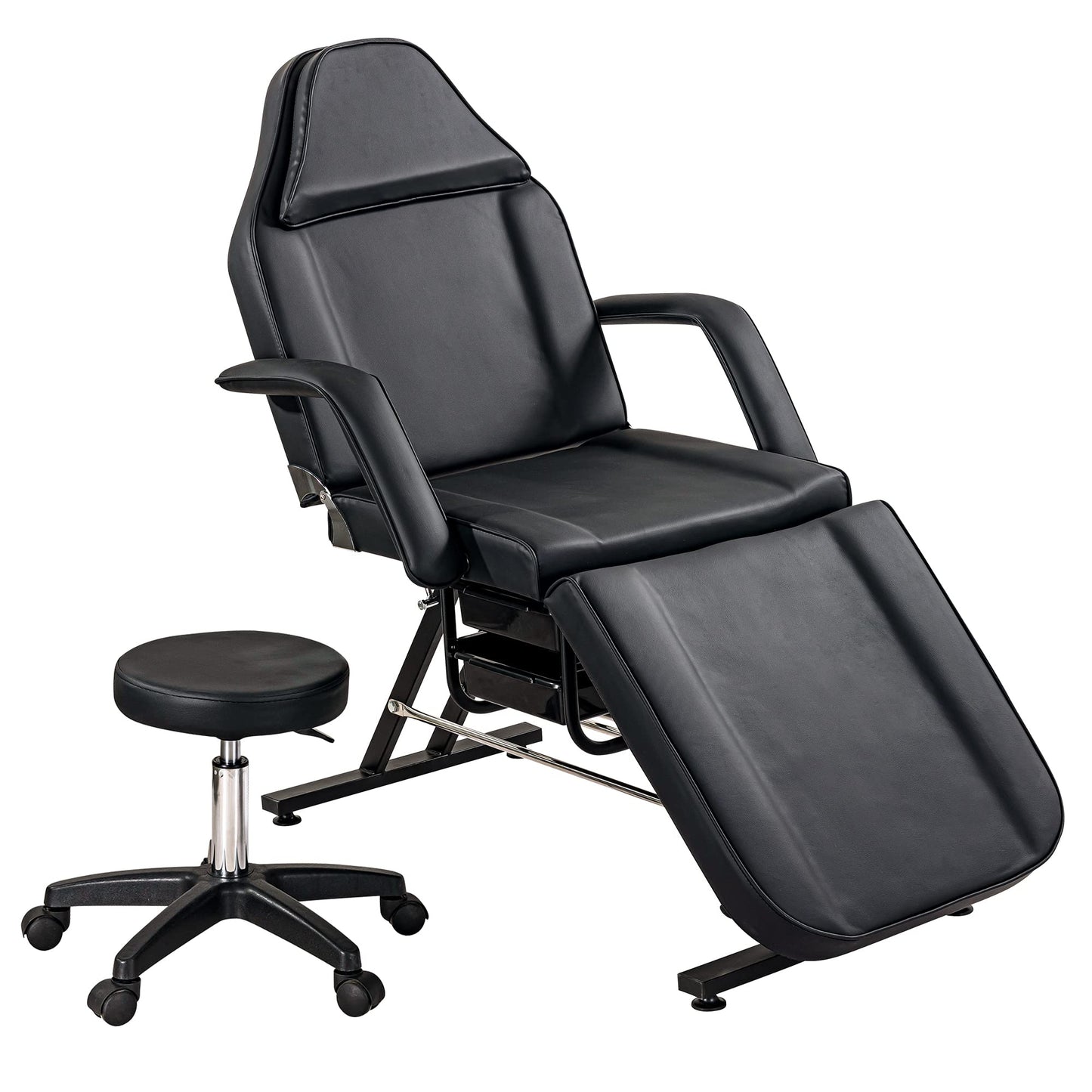 Konsilsa Multi-Purpose 3-Section Facial Bed Table with Hydraulic Stool - Adjustable Beauty Salon Tattoo Chair, Esthetician Spa Equipment, Two Removable Trays for Massage, Facial Lash Treatments