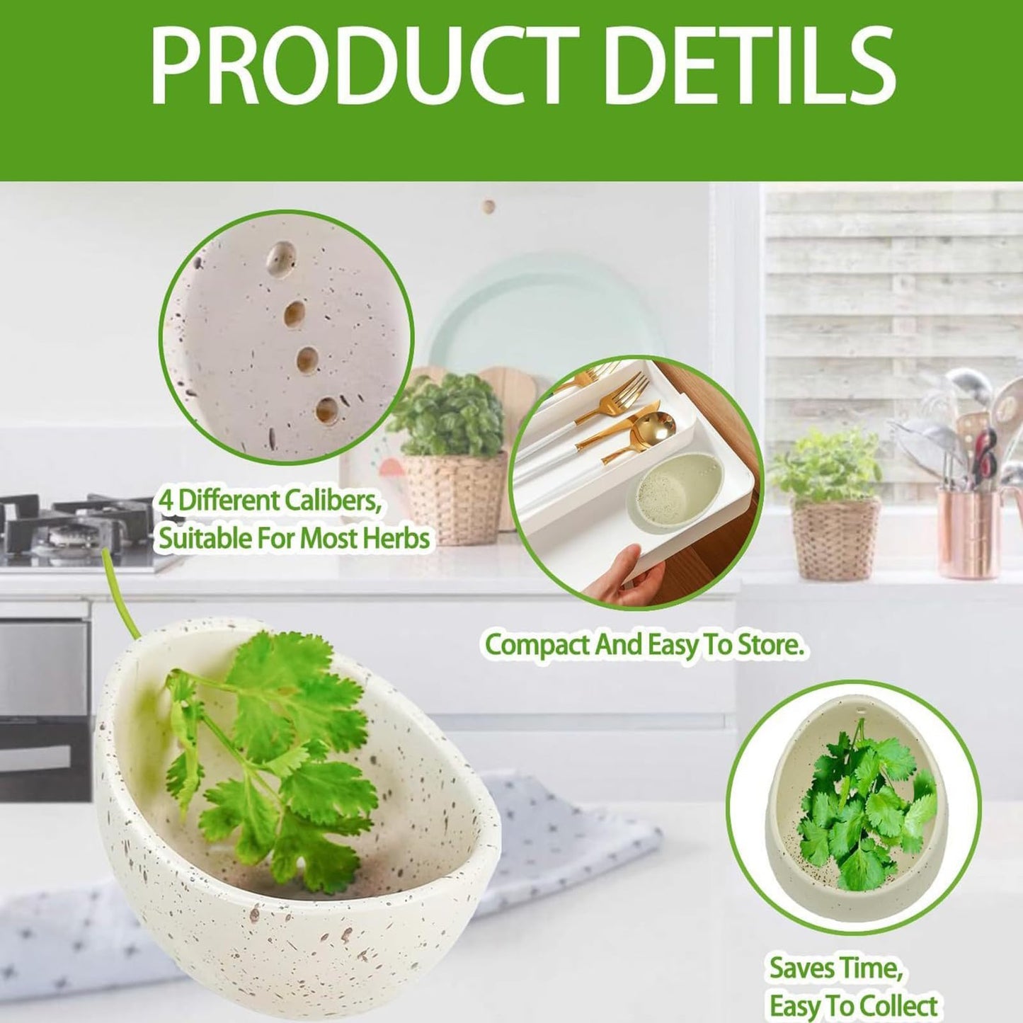 Ceramic Herb Stripper Bowl with Multiple Hole Sizes for Leaves and Stems, Small (white)
